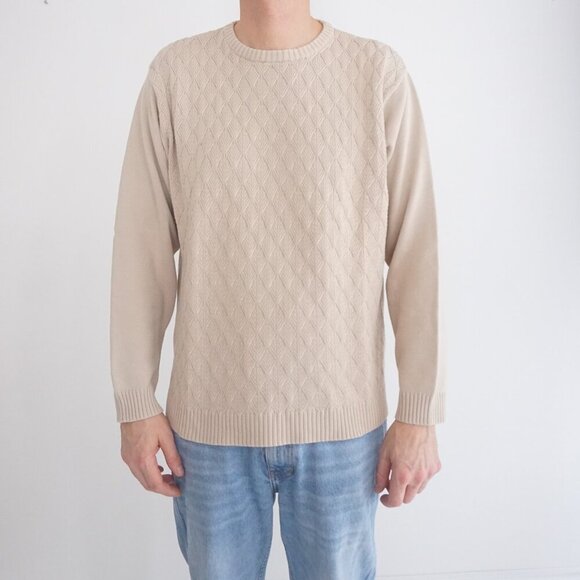 Vintage '90S Arnold Palmer Taupe Eclectic Grandpa Knit  Crewneck Sweater Medium - Picture 1 of 9